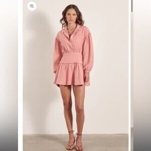 mon renn carlo rose pink linen blend ballon sleeve open back mini summer dress